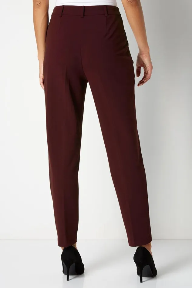 Wine Straight Leg Stretch Trouser Women Roman Trousers
