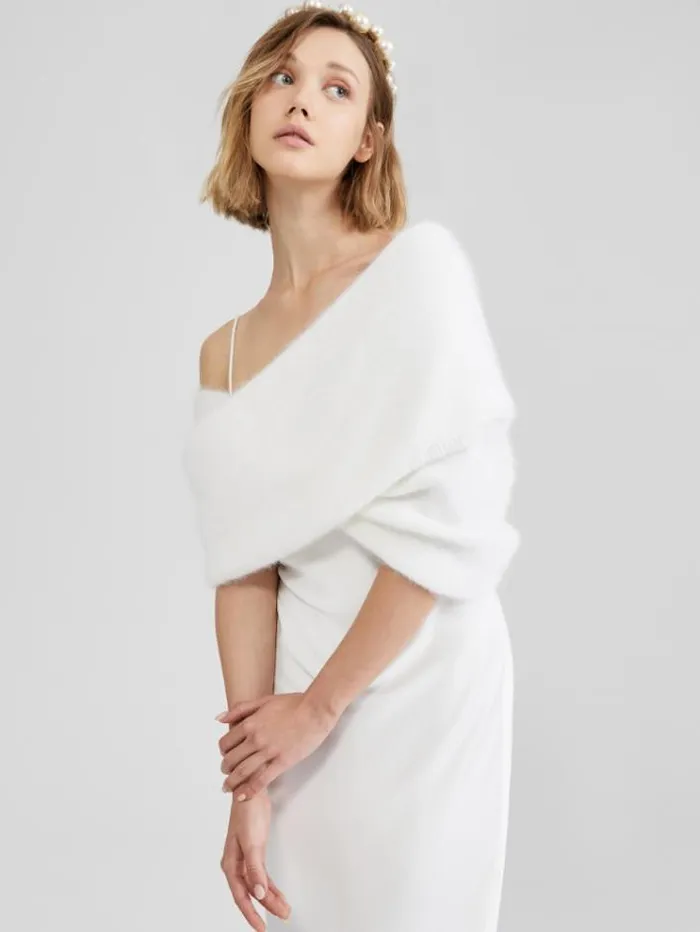 Woman Angora Stole White Maxmara Bridal Accessories