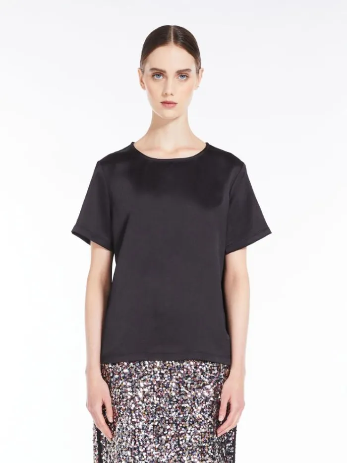 Woman Blouse In Satin And Jersey Black Maxmara Tshirts