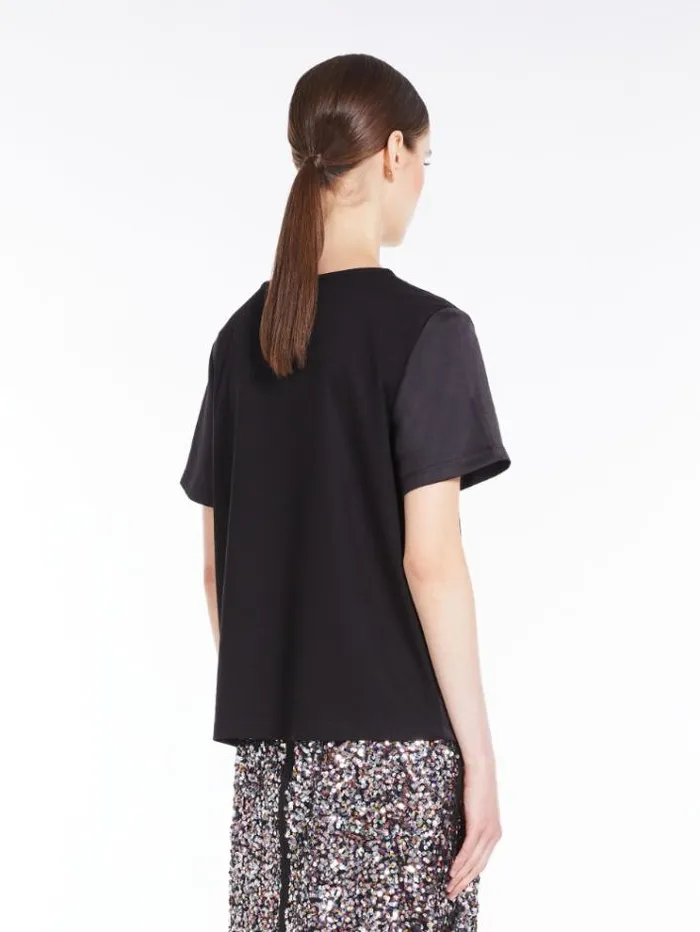 Woman Blouse In Satin And Jersey Black Maxmara Tshirts Woman Blouse In Satin And Jersey Black Maxmara Tshirts