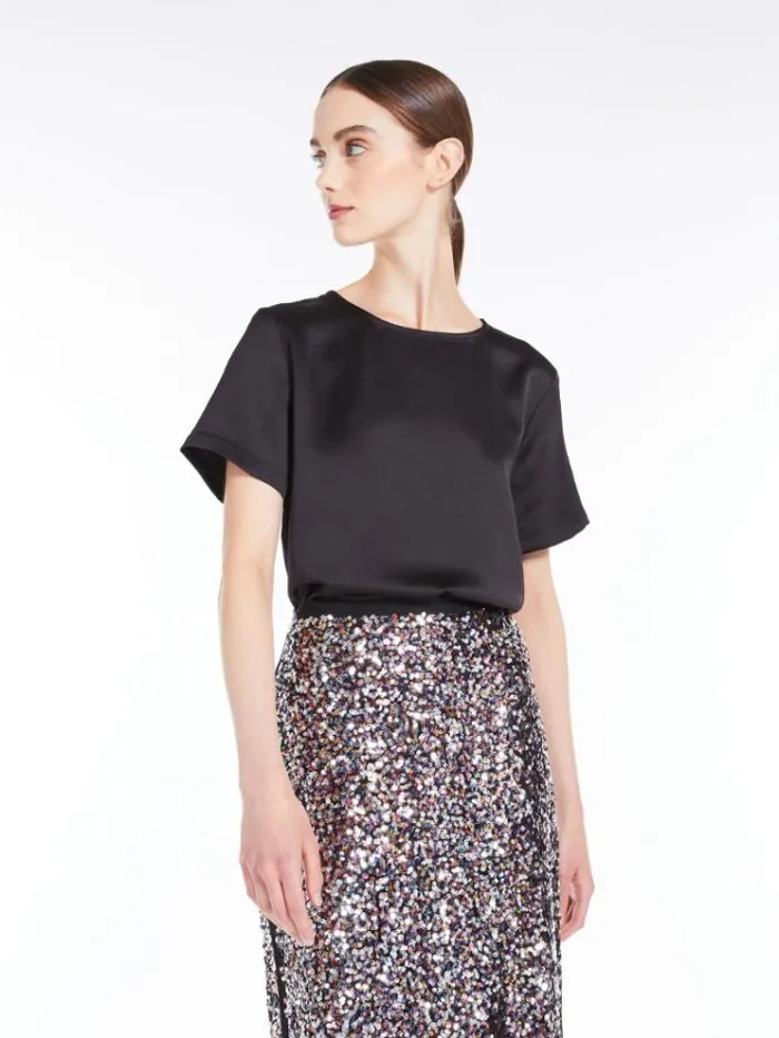 Woman Blouse In Satin And Jersey Black Maxmara Tshirts Woman Blouse In Satin And Jersey Black Maxmara Tshirts