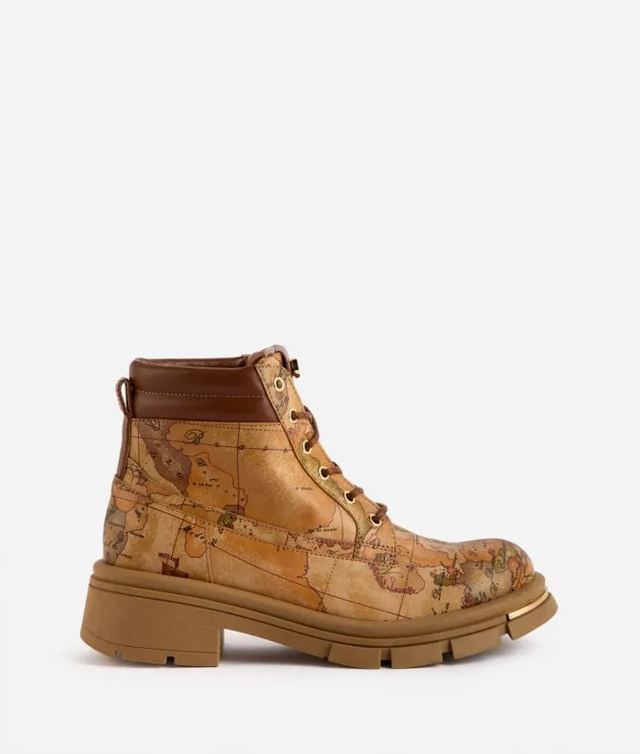 Woman Boots and Booties Alviero Martini Faux Napa Leather LaceUp Boots With Gold Tip Detail Geo Classic