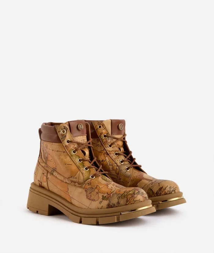 Woman Boots and Booties Alviero Martini Faux Napa Leather LaceUp Boots With Gold Tip Detail Geo Classic