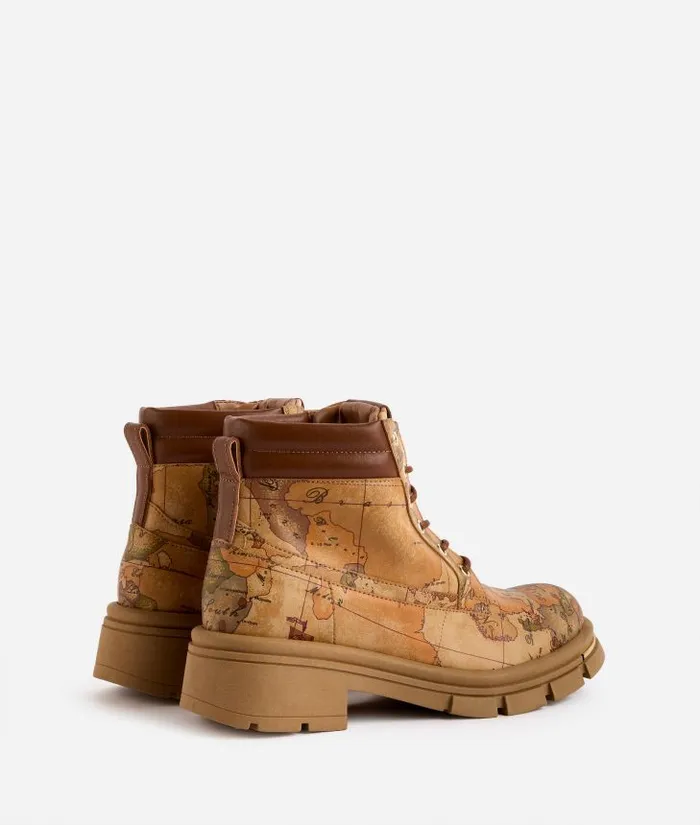 Woman Boots and Booties Alviero Martini Faux Napa Leather LaceUp Boots With Gold Tip Detail Geo Classic
