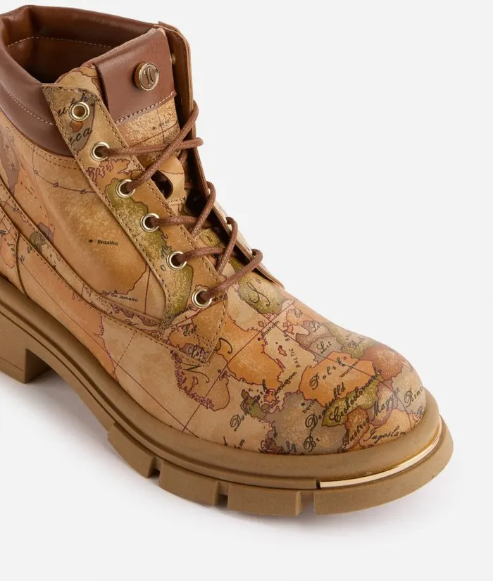 Woman Boots and Booties Alviero Martini Faux Napa Leather LaceUp Boots With Gold Tip Detail Geo Classic