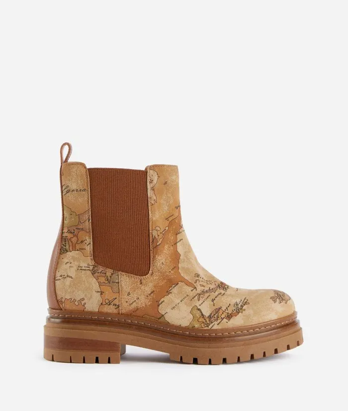 Woman Boots and Booties Alviero Martini Faux Nubuck Beatle Boots With Geo Classic Print