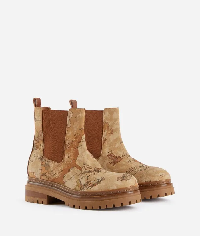 Woman Boots and Booties Alviero Martini Faux Nubuck Beatle Boots With Geo Classic Print