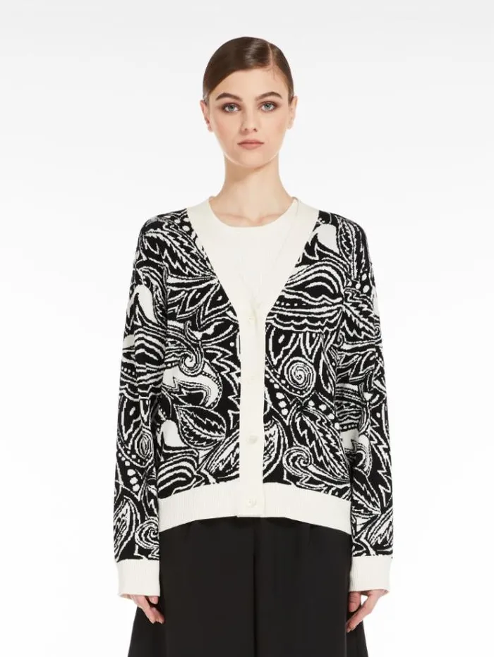 Woman Cardigan In Jacquard Viscose Ivory Maxmara Knitwear And Sweatshirts
