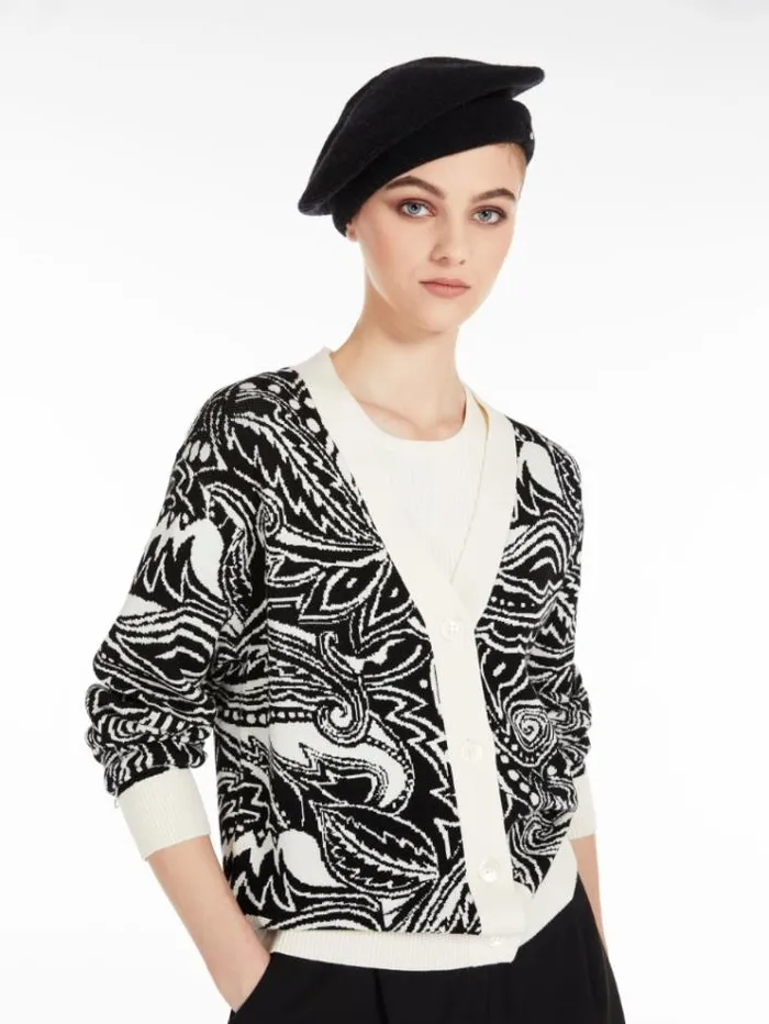 Woman Cardigan In Jacquard Viscose Ivory Maxmara Knitwear And Sweatshirts Woman Cardigan In Jacquard Viscose Ivory Maxmara Knitwear And Sweatshirts