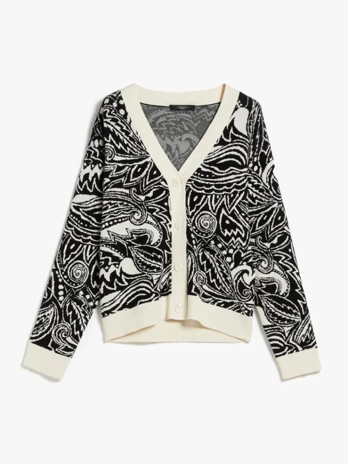 Woman Cardigan In Jacquard Viscose Ivory Maxmara Knitwear And Sweatshirts Woman Cardigan In Jacquard Viscose Ivory Maxmara Knitwear And Sweatshirts