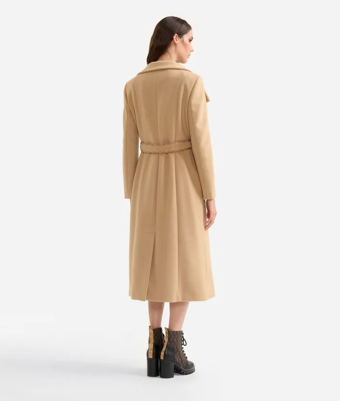 Woman Coats and Jackets Alviero Martini Long Velour Coat With High Neck Camel