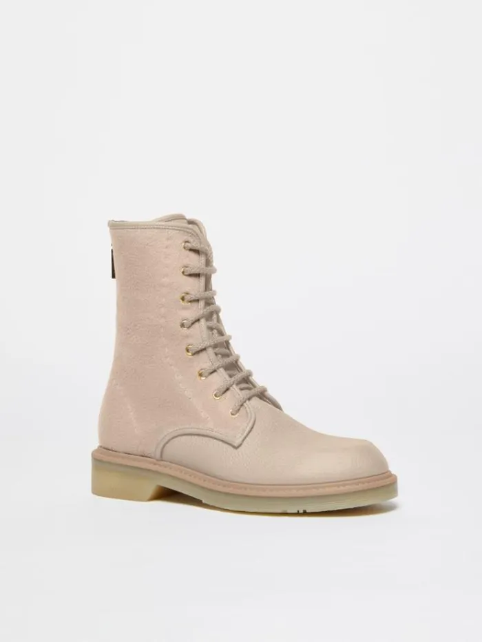 Woman Combat Boots In Deerskin And Cashmere Beige Maxmara Ankle Boots And Boots