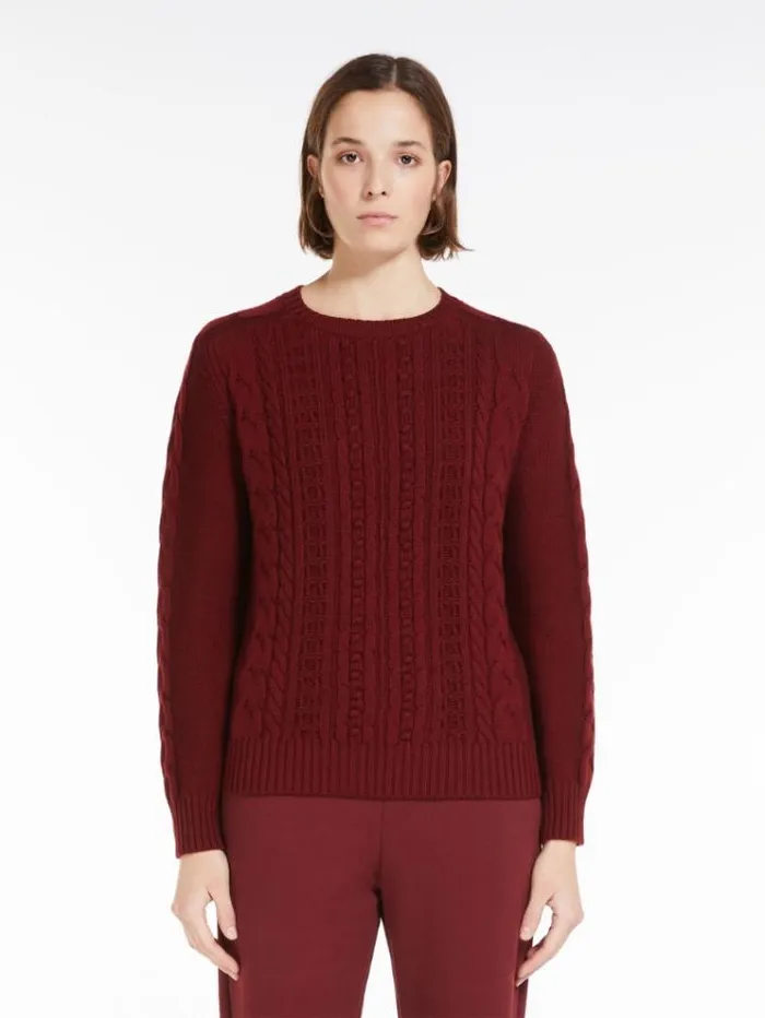Woman Crewneck Cotton And Wool Knit Jumper Brick Red Maxmara Knitwear And Sweatshirts