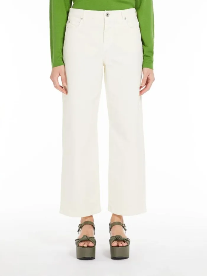 Woman Cropped Cotton Trousers Ivory Maxmara Trousers