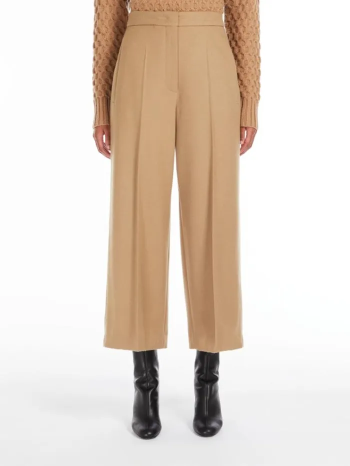 Woman Cropped Wool Trousers Camel Maxmara Trousers