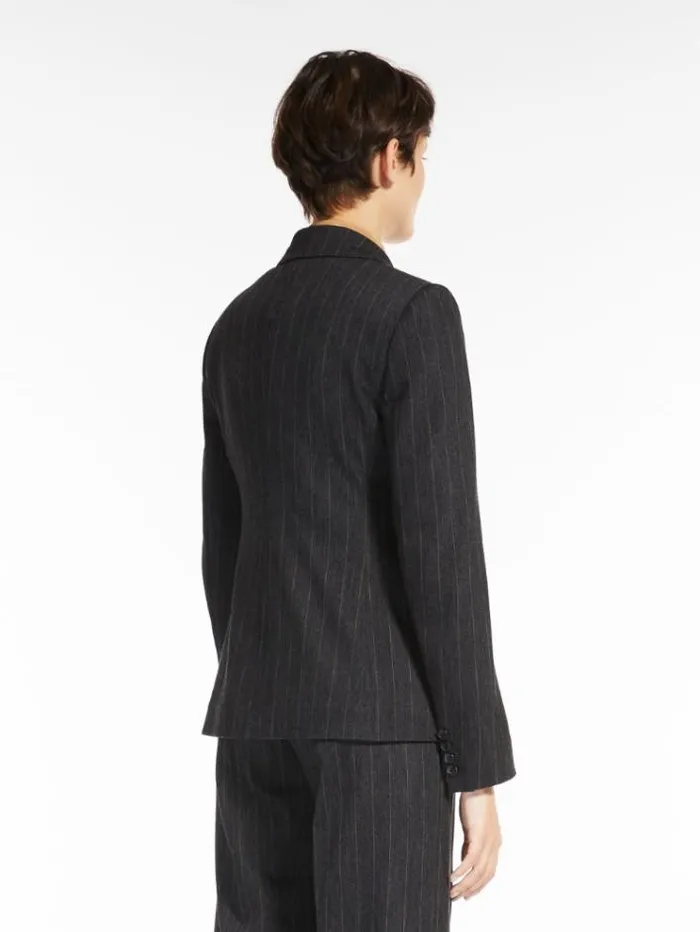 Woman Doublebreasted Blazer In Pinstriped Jersey Dark Grey Maxmara Suit Woman Doublebreasted Blazer In Pinstriped Jersey Dark Grey Maxmara Suit