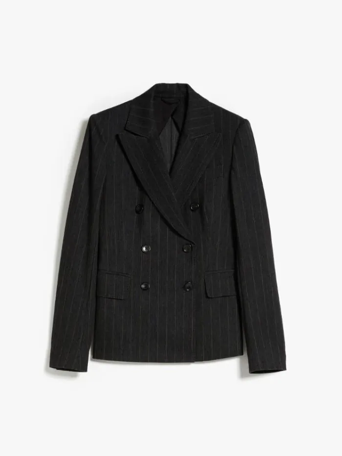 Woman Doublebreasted Blazer In Pinstriped Jersey Dark Grey Maxmara Suit Woman Doublebreasted Blazer In Pinstriped Jersey Dark Grey Maxmara Suit