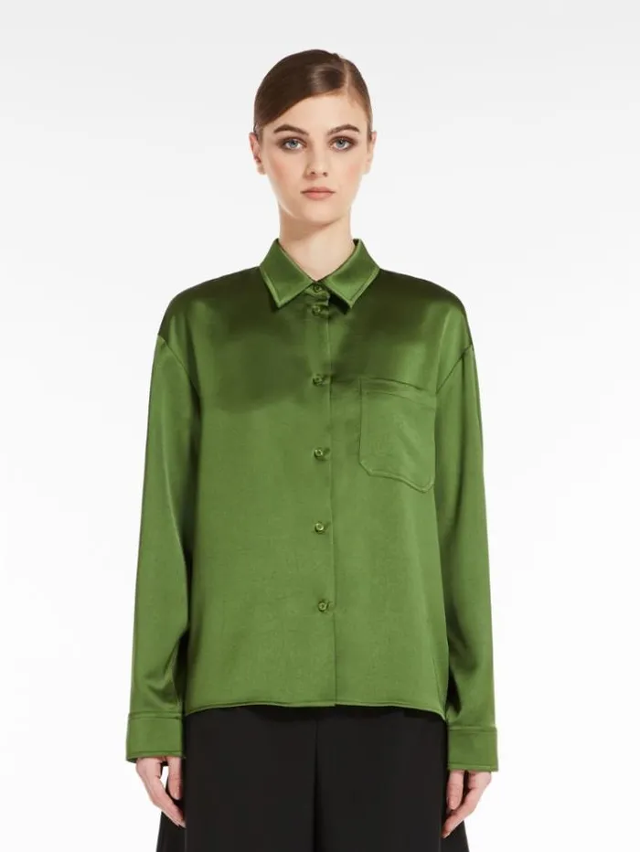 Woman Flowing Satin Jacket Green Maxmara Shirts And Tops