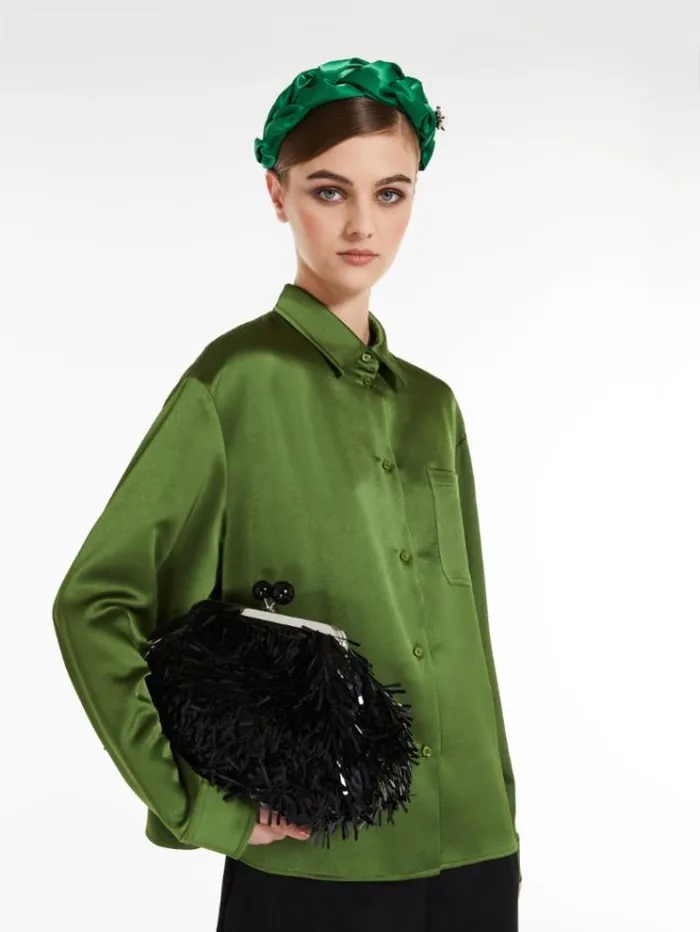 Woman Flowing Satin Jacket Green Maxmara Shirts And Tops Woman Flowing Satin Jacket Green Maxmara Shirts And Tops