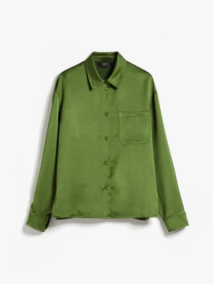 Woman Flowing Satin Jacket Green Maxmara Shirts And Tops Woman Flowing Satin Jacket Green Maxmara Shirts And Tops