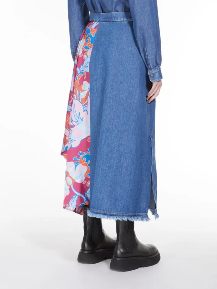 Woman Full Skirt In Denim Navy Maxmara Skirts Woman Full Skirt In Denim Navy Maxmara Skirts