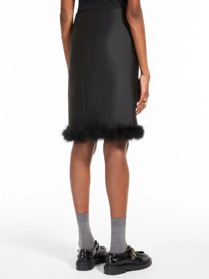 Woman Kneelength Skirt With Downy Feather Hem Black Maxmara Skirts Woman Kneelength Skirt With Downy Feather Hem Black Maxmara Skirts