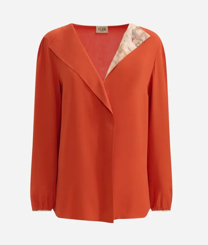 Woman Knitwears Shirts and Tops Alviero Martini Crpe De Chine Blouse With Lapels Brick Red