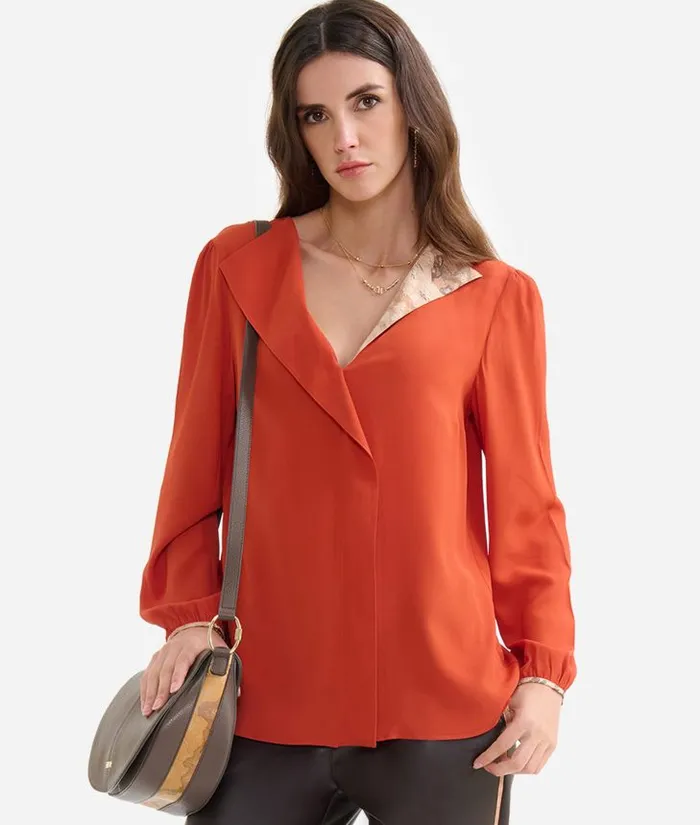 Woman Knitwears Shirts and Tops Alviero Martini Crpe De Chine Blouse With Lapels Brick Red