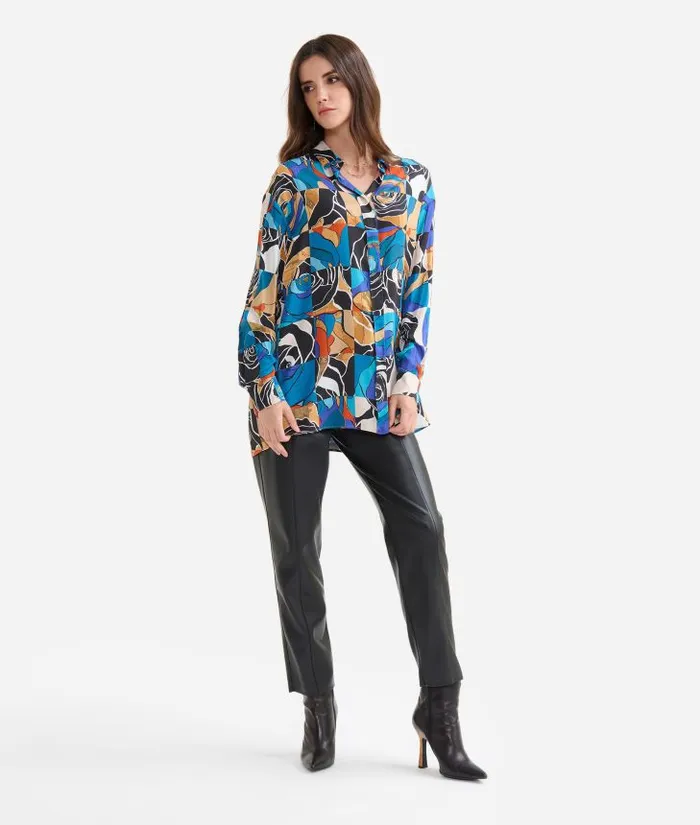 Woman Knitwears Shirts and Tops Alviero Martini Desert Rose Print Viscose Oversize Shirt Blue Woman Knitwears Shirts and Tops Alviero Martini Desert Rose Print Viscose Oversize Shirt Blue