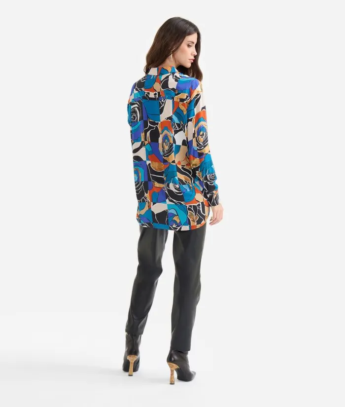 Woman Knitwears Shirts and Tops Alviero Martini Desert Rose Print Viscose Oversize Shirt Blue