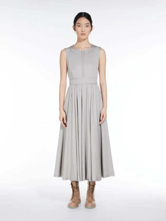 Woman Long Cotton Satin Dress Light Grey Maxmara Dresses