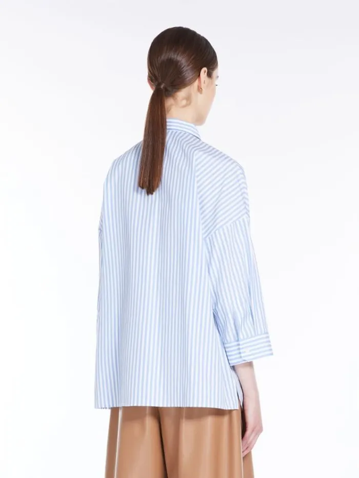 Woman Loose Shirt In Striped Poplin Light Blue Maxmara Shirts And Tops Woman Loose Shirt In Striped Poplin Light Blue Maxmara Shirts And Tops