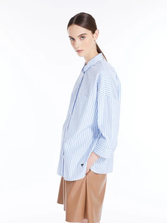 Woman Loose Shirt In Striped Poplin Light Blue Maxmara Shirts And Tops Woman Loose Shirt In Striped Poplin Light Blue Maxmara Shirts And Tops