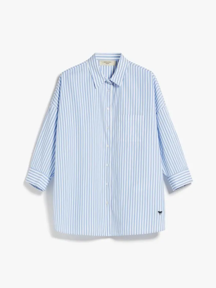 Woman Loose Shirt In Striped Poplin Light Blue Maxmara Shirts And Tops Woman Loose Shirt In Striped Poplin Light Blue Maxmara Shirts And Tops