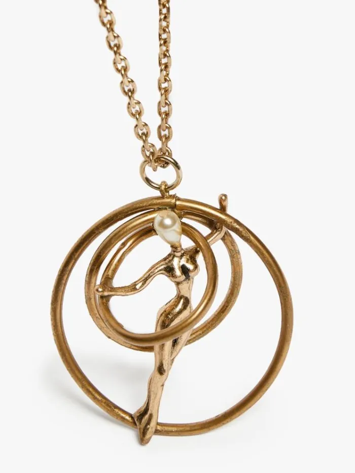 Woman Metal Necklace With Pearl Gold Maxmara Jewelry
