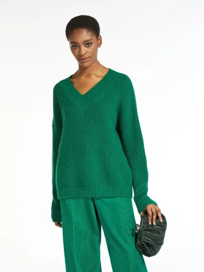 Woman Mohair Yarn Sweater Emerald Maxmara Knitwear And Sweatshirts Woman Mohair Yarn Sweater Emerald Maxmara Knitwear And Sweatshirts