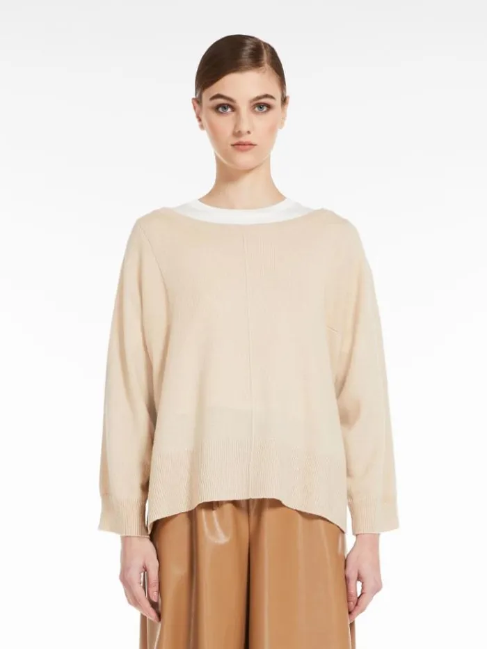 Woman Oversized Cashmere Knit Beige Maxmara Knitwear And Sweatshirts