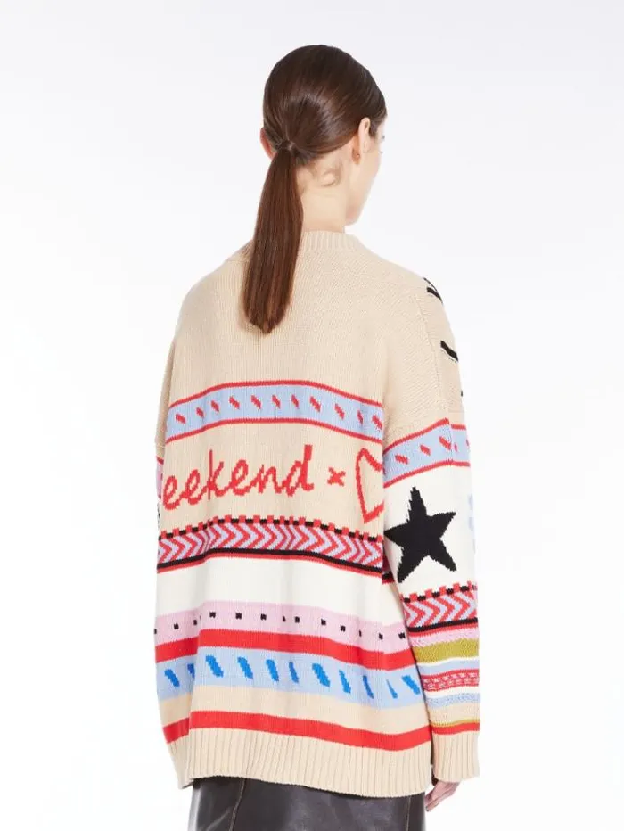 Woman Oversized Jacquard Cotton Cardigan Beige Maxmara Knitwear And Sweatshirts Woman Oversized Jacquard Cotton Cardigan Beige Maxmara Knitwear And Sweatshirts