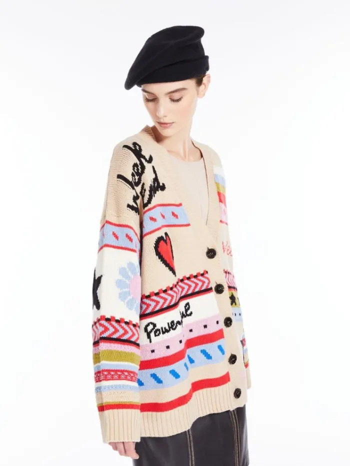 Woman Oversized Jacquard Cotton Cardigan Beige Maxmara Knitwear And Sweatshirts Woman Oversized Jacquard Cotton Cardigan Beige Maxmara Knitwear And Sweatshirts