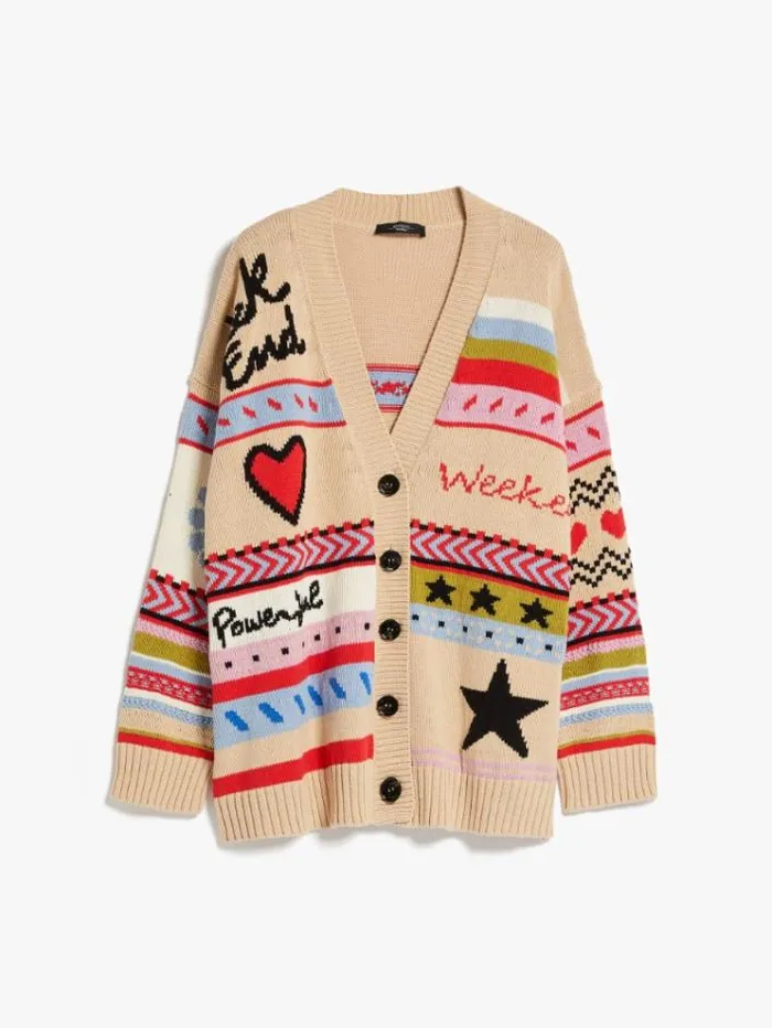 Woman Oversized Jacquard Cotton Cardigan Beige Maxmara Knitwear And Sweatshirts Woman Oversized Jacquard Cotton Cardigan Beige Maxmara Knitwear And Sweatshirts