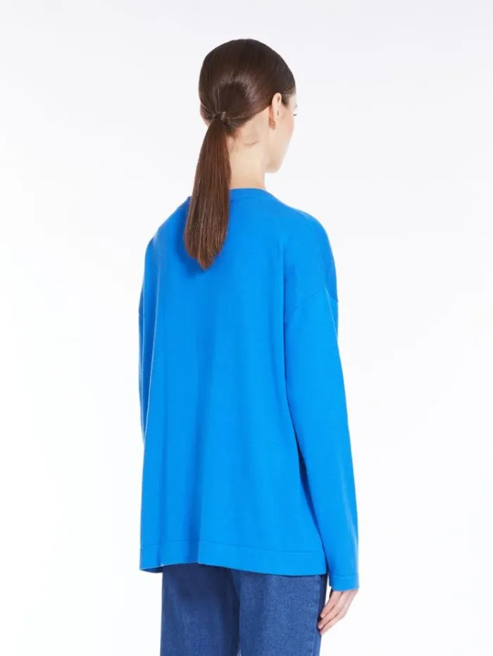 Woman Oversized Knit Top In Silk And Cotton China Blue Maxmara Knitwear And Sweatshirts Woman Oversized Knit Top In Silk And Cotton China Blue Maxmara Knitwear And Sweatshirts