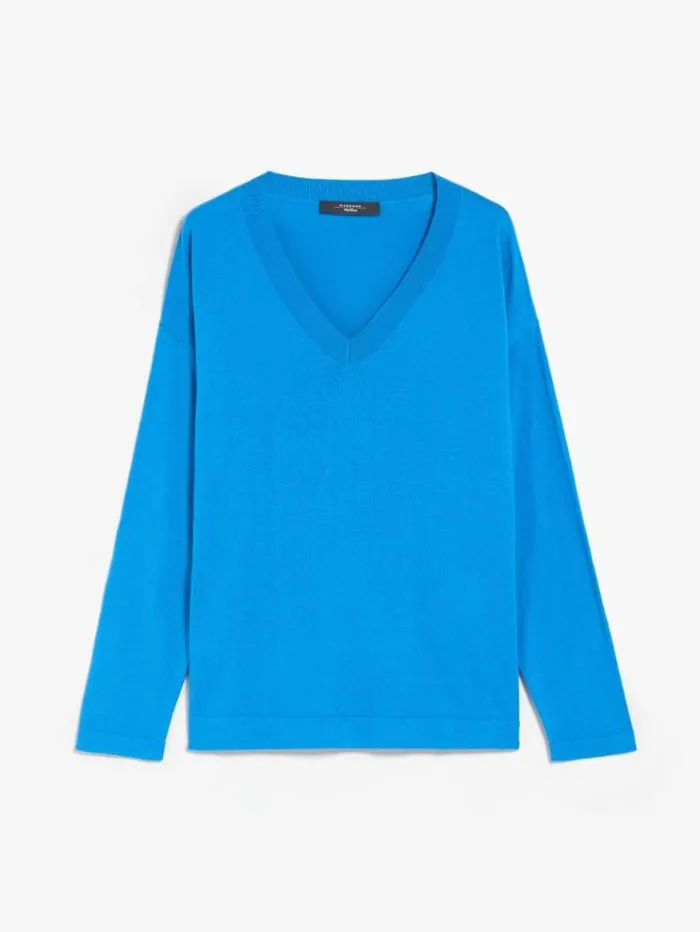 Woman Oversized Knit Top In Silk And Cotton China Blue Maxmara Knitwear And Sweatshirts Woman Oversized Knit Top In Silk And Cotton China Blue Maxmara Knitwear And Sweatshirts