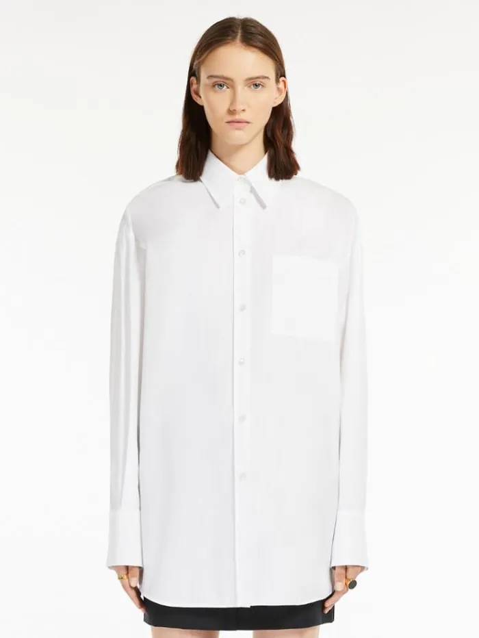 Woman Oxford Cloth Overshirt Optical White Maxmara Shirts And Tops