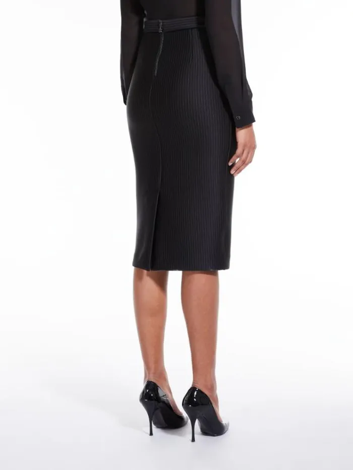 Woman Pinstriped Jersey Midi Skirt Black Maxmara Skirts Woman Pinstriped Jersey Midi Skirt Black Maxmara Skirts