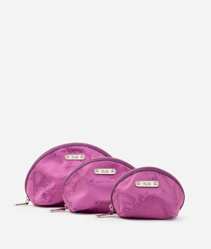 Woman Pouches and Toiletry Bags Alviero Martini Small Case Kit 3 Pouches In Mauve Rubberized Fabric