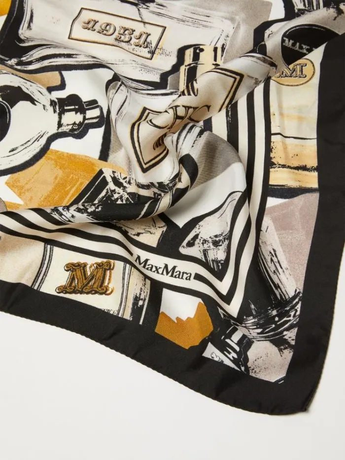 Woman Printed Silk Foulard Dark Grey Maxmara Scarves And Foulards Woman Printed Silk Foulard Dark Grey Maxmara Scarves And Foulards