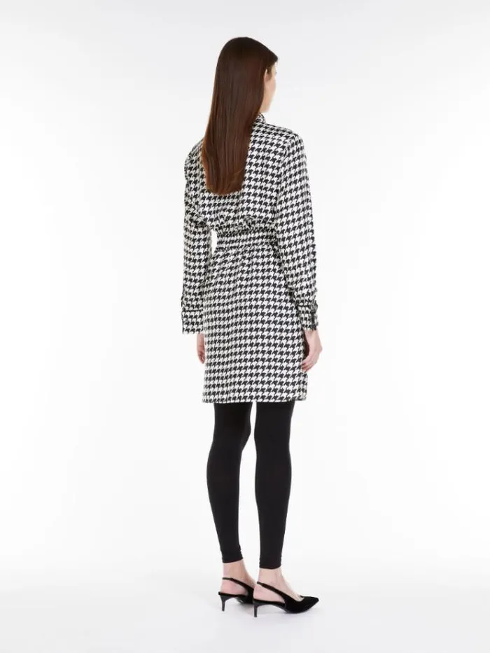 Woman Printed Silk Shirt Dress White Black Maxmara Dresses Woman Printed Silk Shirt Dress White Black Maxmara Dresses