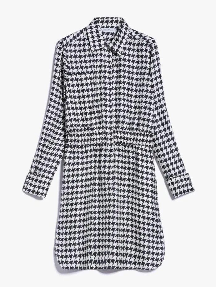 Woman Printed Silk Shirt Dress White Black Maxmara Dresses Woman Printed Silk Shirt Dress White Black Maxmara Dresses