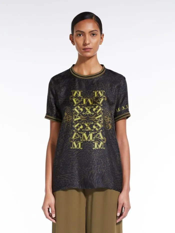Woman Printed Silk Twill Blouse Black Maxmara Shirts And Tops
