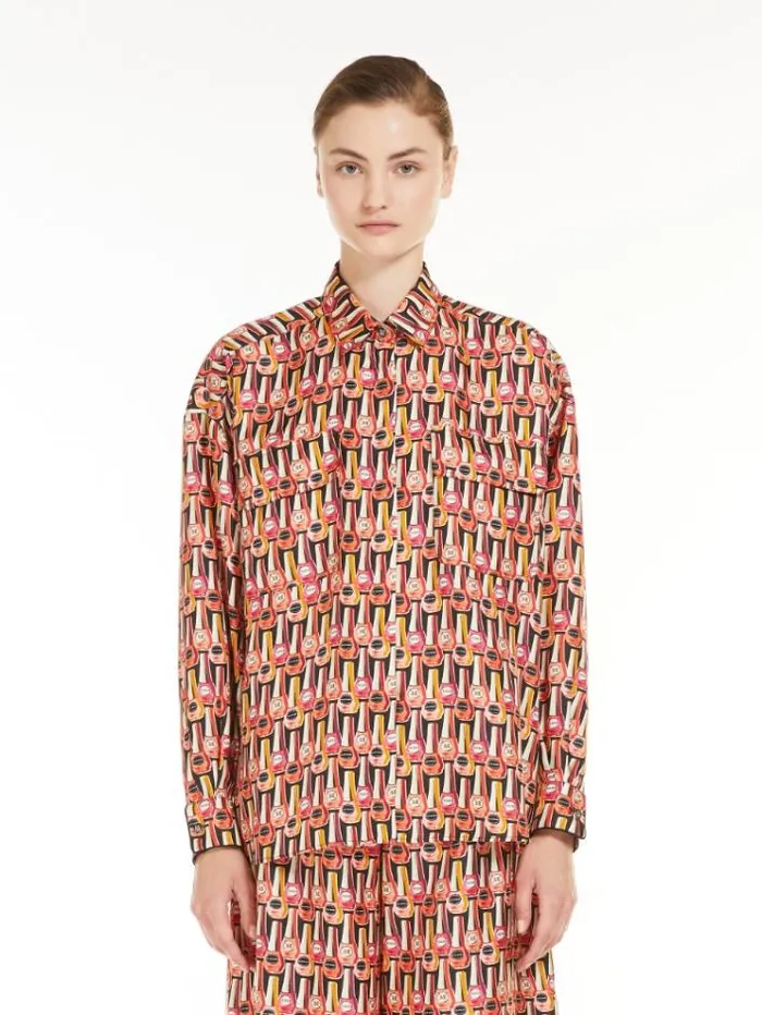 Woman Printed Silk Twill Shirt Salmon Maxmara Shirts And Tops